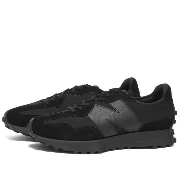 NEW BALANCE 327 ‘BLACK’ - MEN’S 9 TRIPLE BLACK SUEDE LEATHER SNEAKERS